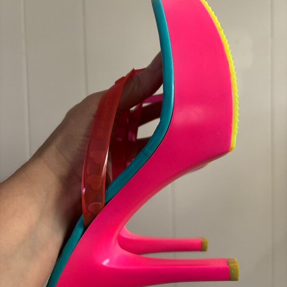 SCHUTZ Fluorescent Platform Heel Thong Strap Size 8 EU39 NIB - Picture 8 of 12